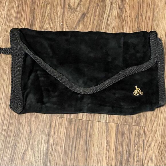 Vintage Mister Ernest Fabric Clutch Wristlet Black With Gold Bicycle Emblem - Picture 3 of 10
